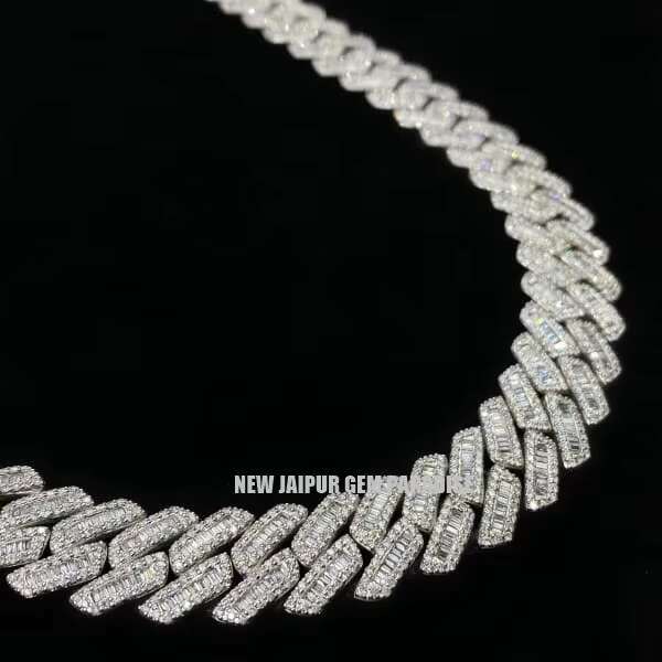 14mm Cuban Link Chain | VVS Quality Baguette Moissanite Diamond | Heavy 925 Sterling Silver | White Gold Plated | Gift for Men