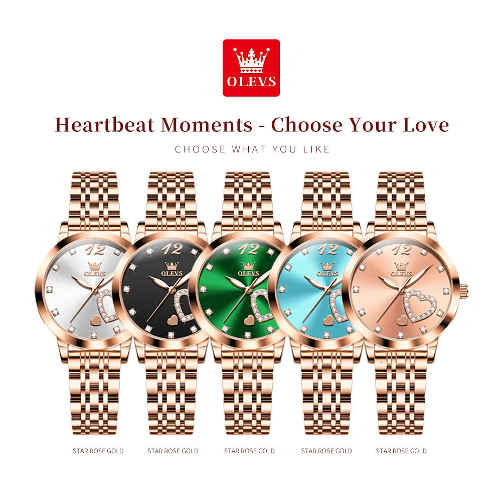 OLEVS Japanese Quartz Womens Watch Stainless Steel Bracelet Love Dial Fashionable and Elegant Waterproof Luminous Quartz Womens Watch 250425