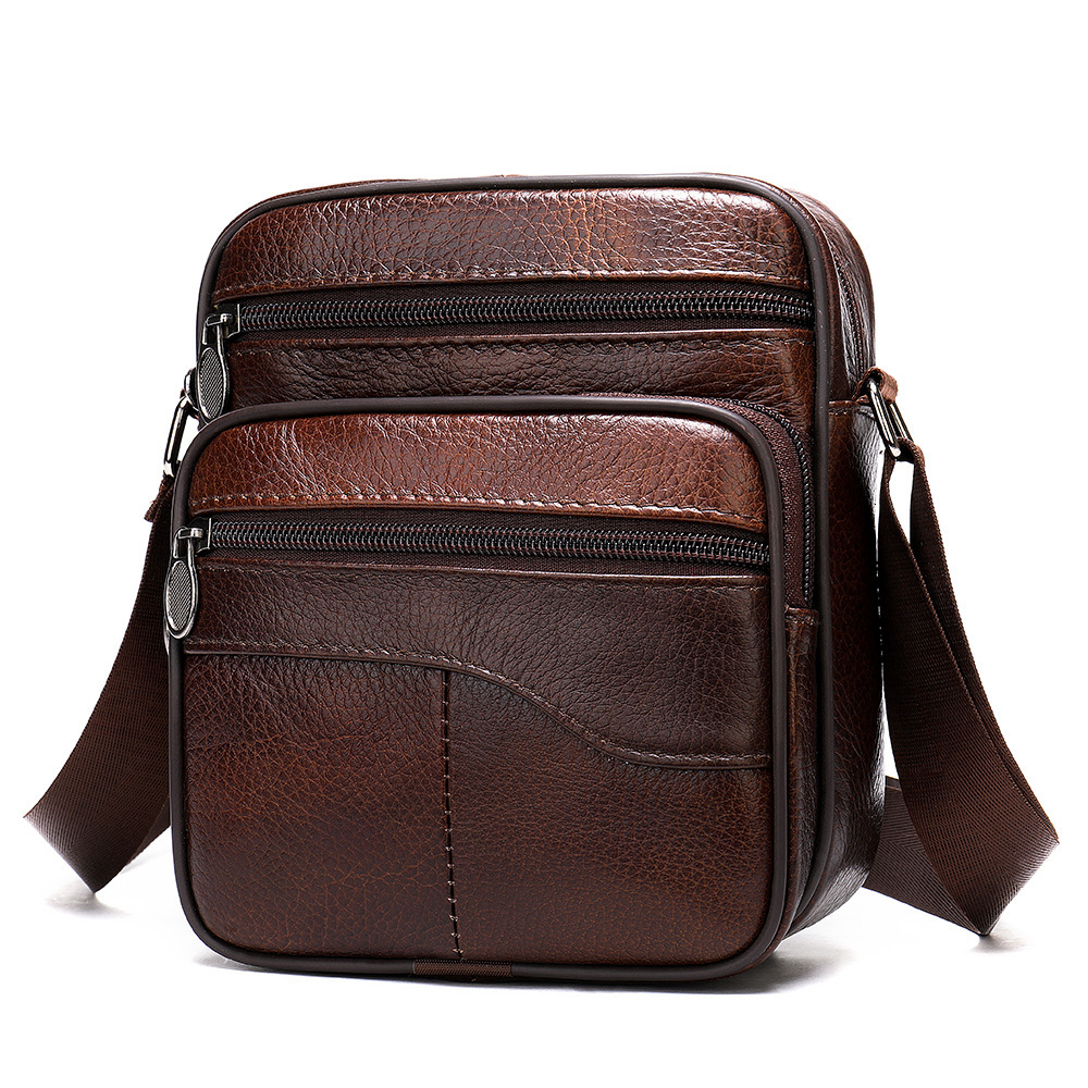Malunte Genuine Leather Vertical Top layer Cowhide Casual One Shoulder Crossbody Bag, High end, Men's Bag Trendy