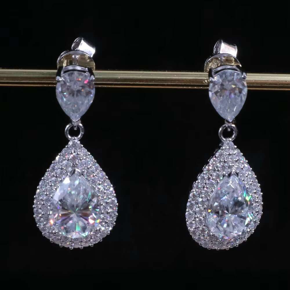 Custom Moissanite Drop Earrings 925 Sterling Sliver Vvs Iced Out Diamond 14K Gold Moissanite Earrings