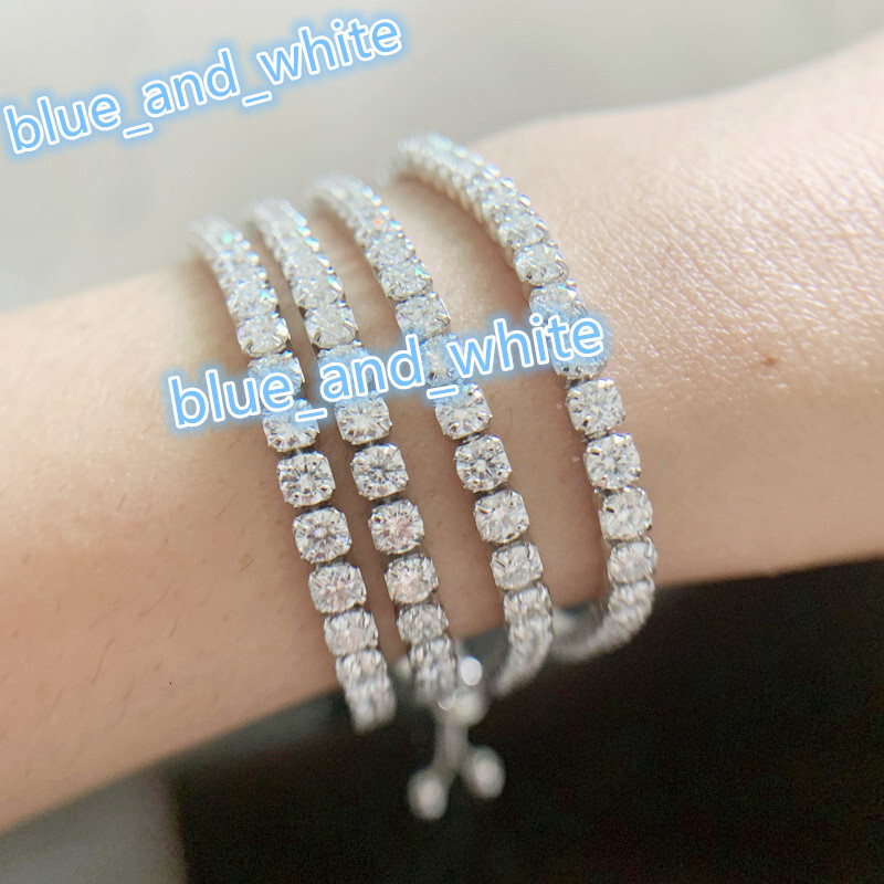 3mm Adjustable Length White Gold Plated 925 Sterling Silver Moissanite Tennis Chain Bracelet Women