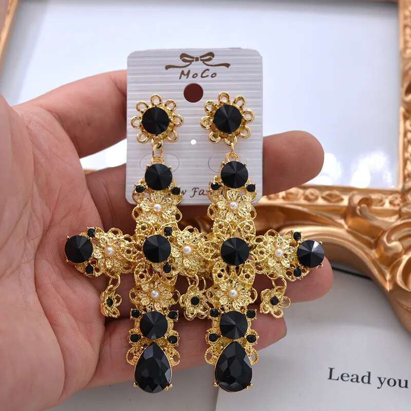2022 Pop Vintage Baroque Cross Personality Exaggerated Earrings For Women Fashion Earring Birthday Party Jewelry Gifts