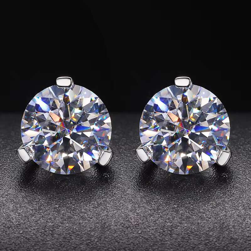 Unique 3 Prong Low Angle Setting VVS Moissanite Diamond Stud Earrings Nonallergic 925 Sterling Silver Ear Rings for Men Women