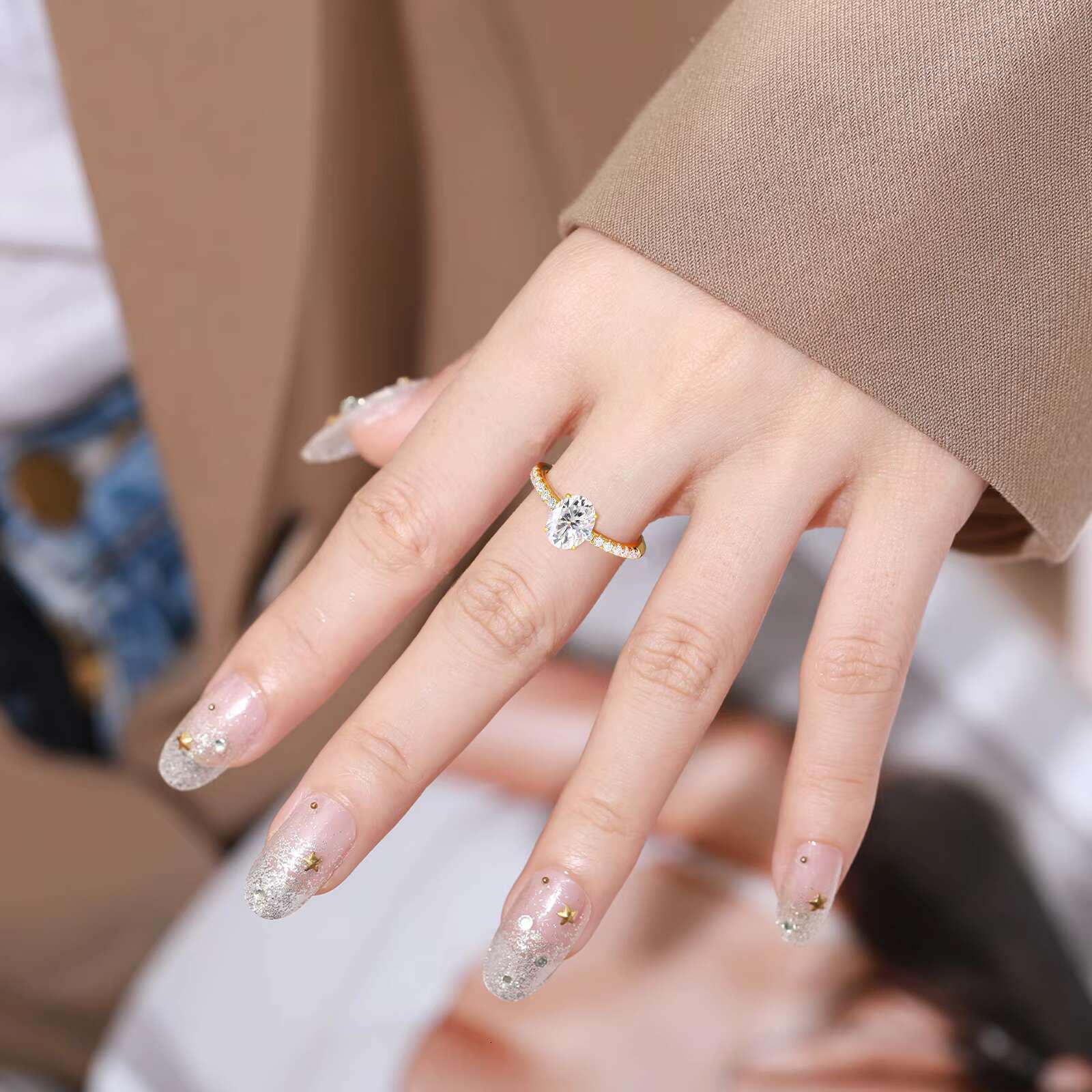 Fashion 1.5ct-2ct Moissanite Luxury Wedding Jewelry 925 Sterling Silver Oval Cut VVS Diamond Finger Ring for Women