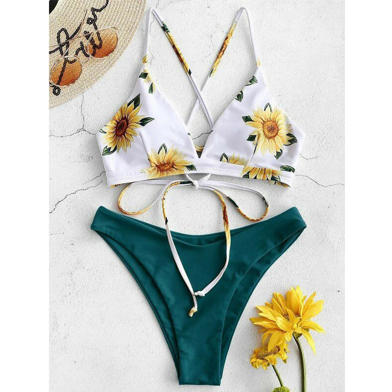 Sunflower Printed Bikini Set Sexy Swimwear Women 2025 Mujer Push Up Padded Biquini Bathers Bandage Bathing Suit Swimsuit Bikini 250428