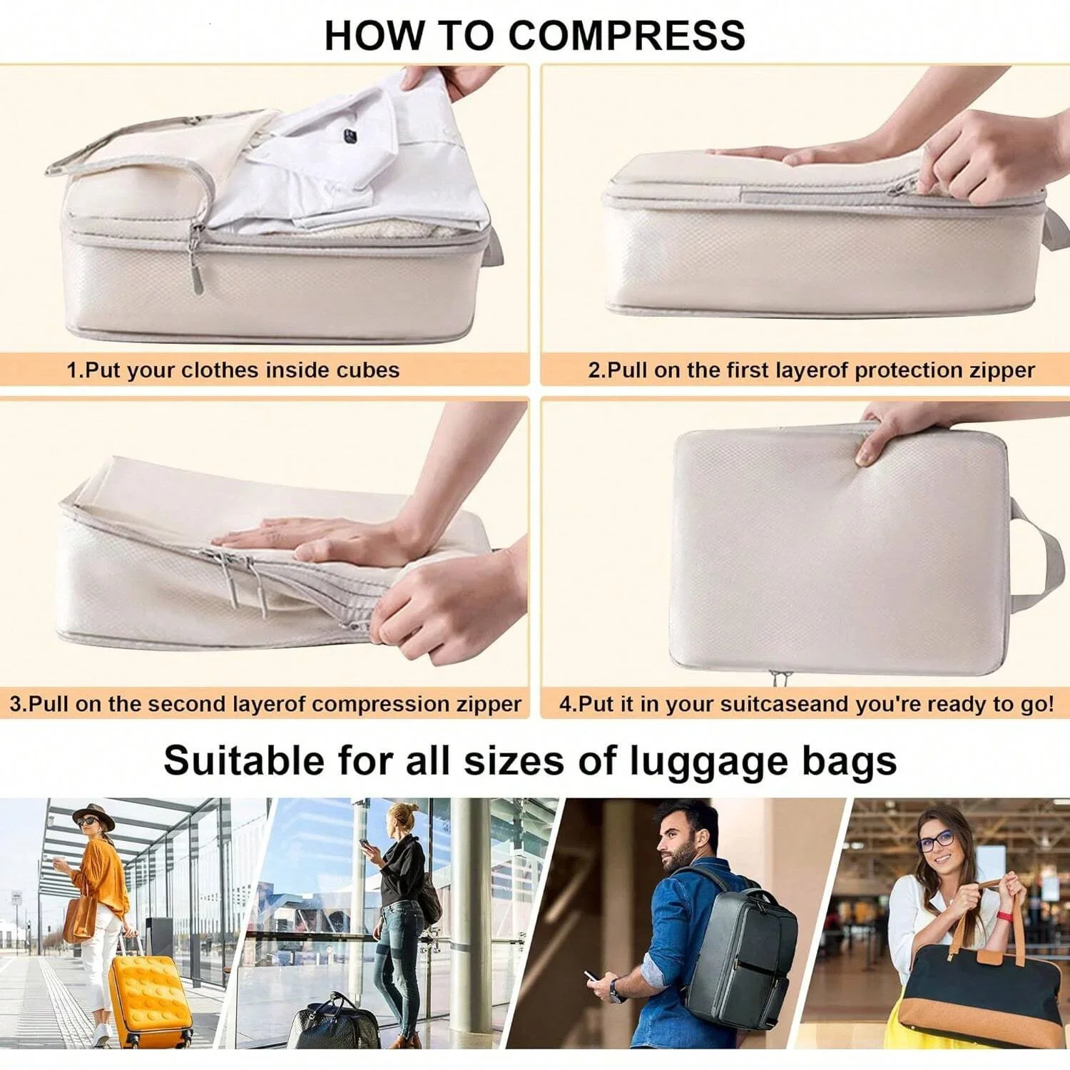 Set/6-piece compressible travel storage bag cube waterproof carrying case nylon portable with handbag luggage manager 250430