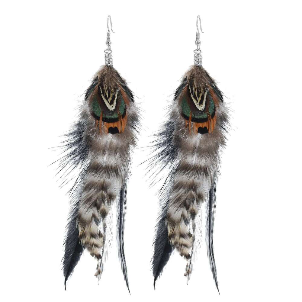Bohemian Brown Blue Feather Tassel For Women New Indian Ethnic Long Drop Earrings Fashion Retro Christmas Jewelry