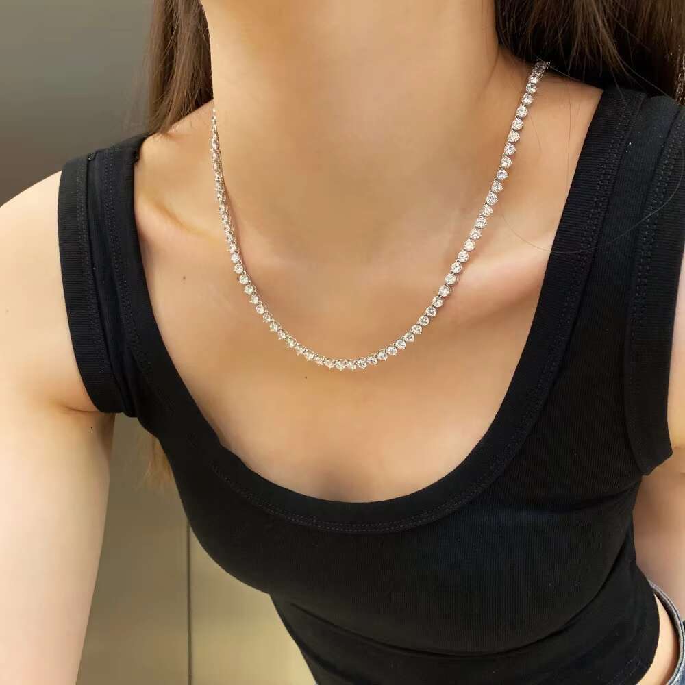 Tennis Chain 18K Gold Plated Cubic Zirconia Necklace Set Pendant Diamond Chain S925 Sterling Silver Tennis Necklaces for Women