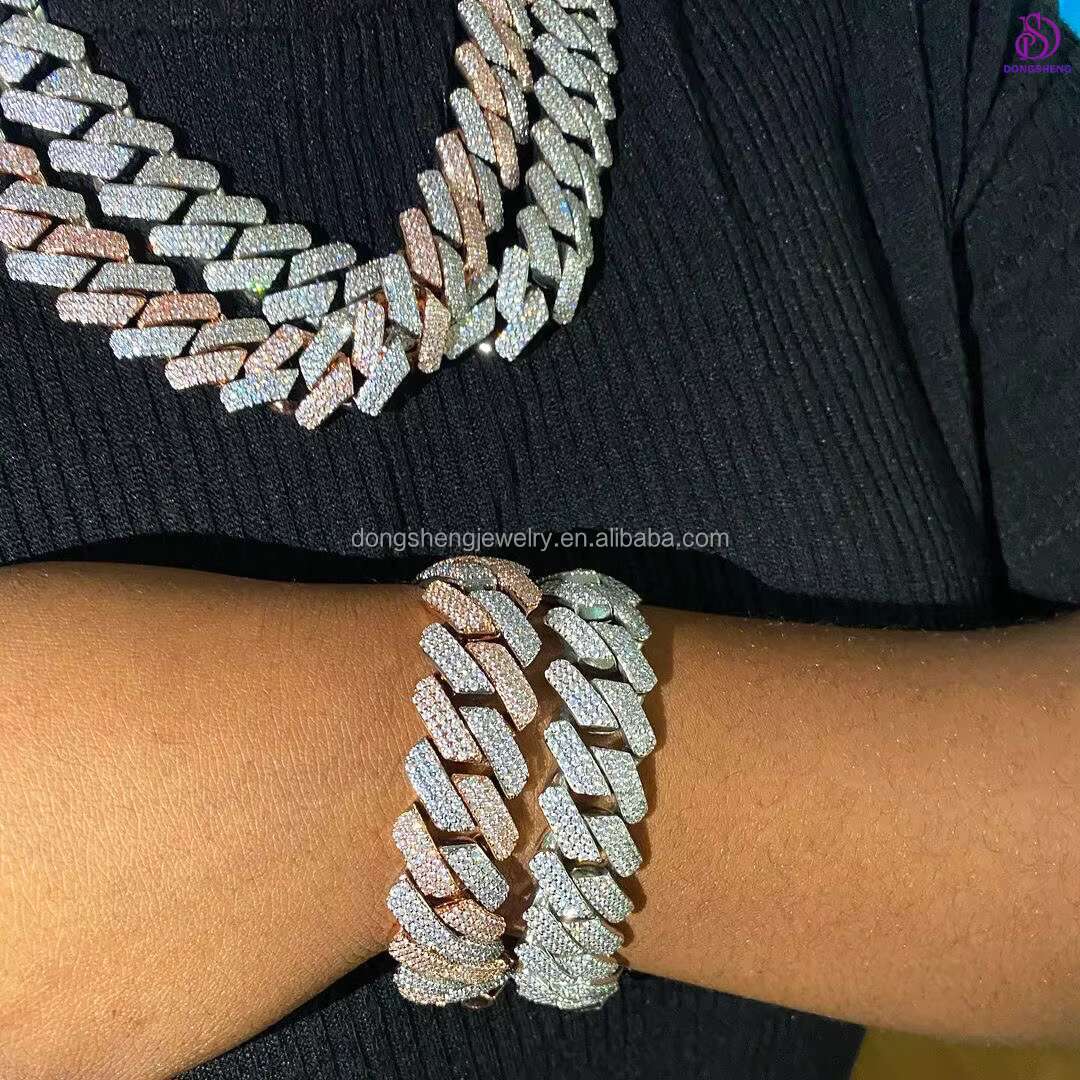 Hip Hop Jewelry Necklace Iced Out Diamond VVS Moissanite Cuban Link Chain Rose Gold Miami Silver 18mm 20mm Customize 925 Silver