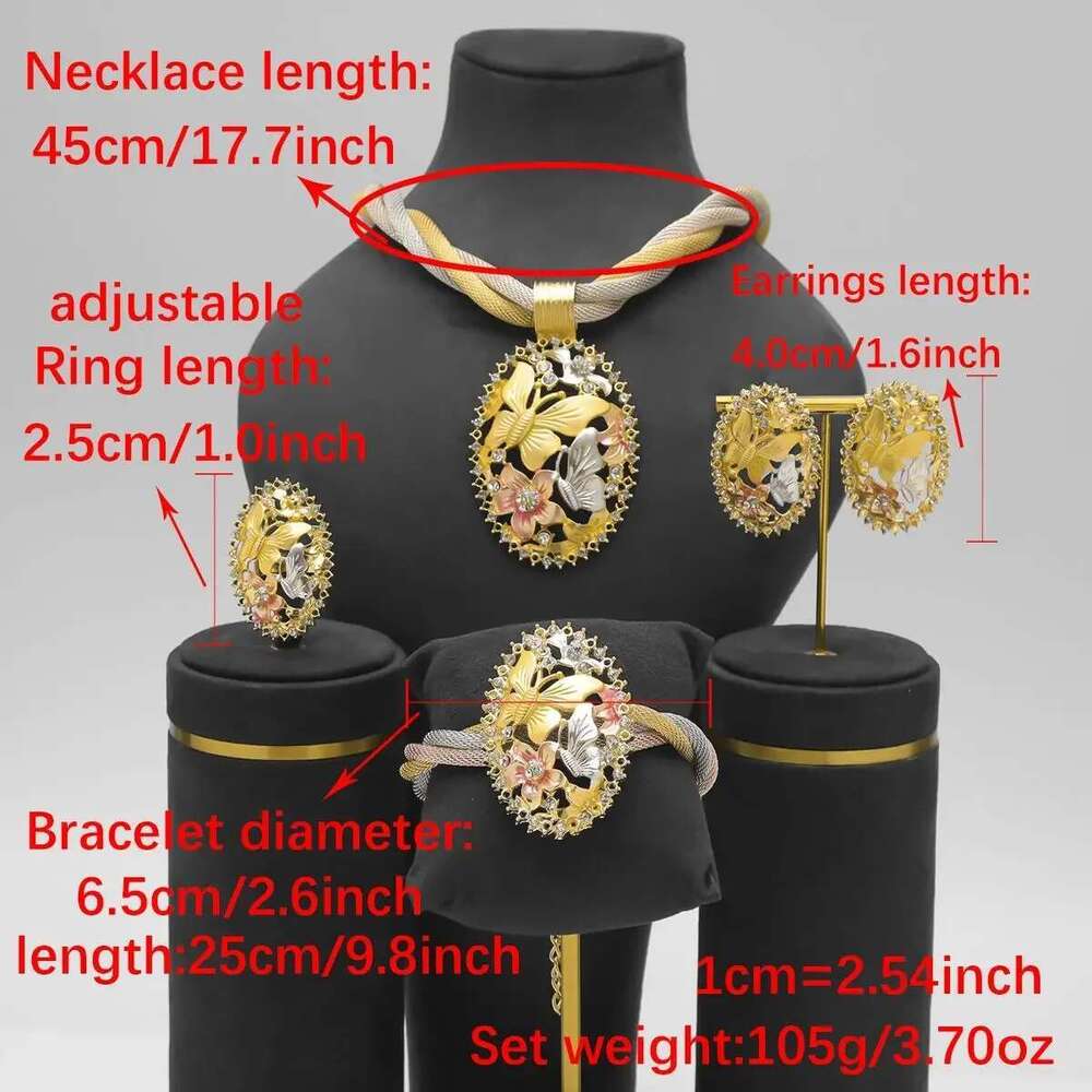 Butterfly African Necklace Dubai Gold Plated Jewelry Set For Women Wedding Bridal Travel Party Bracelet Earrings Ring