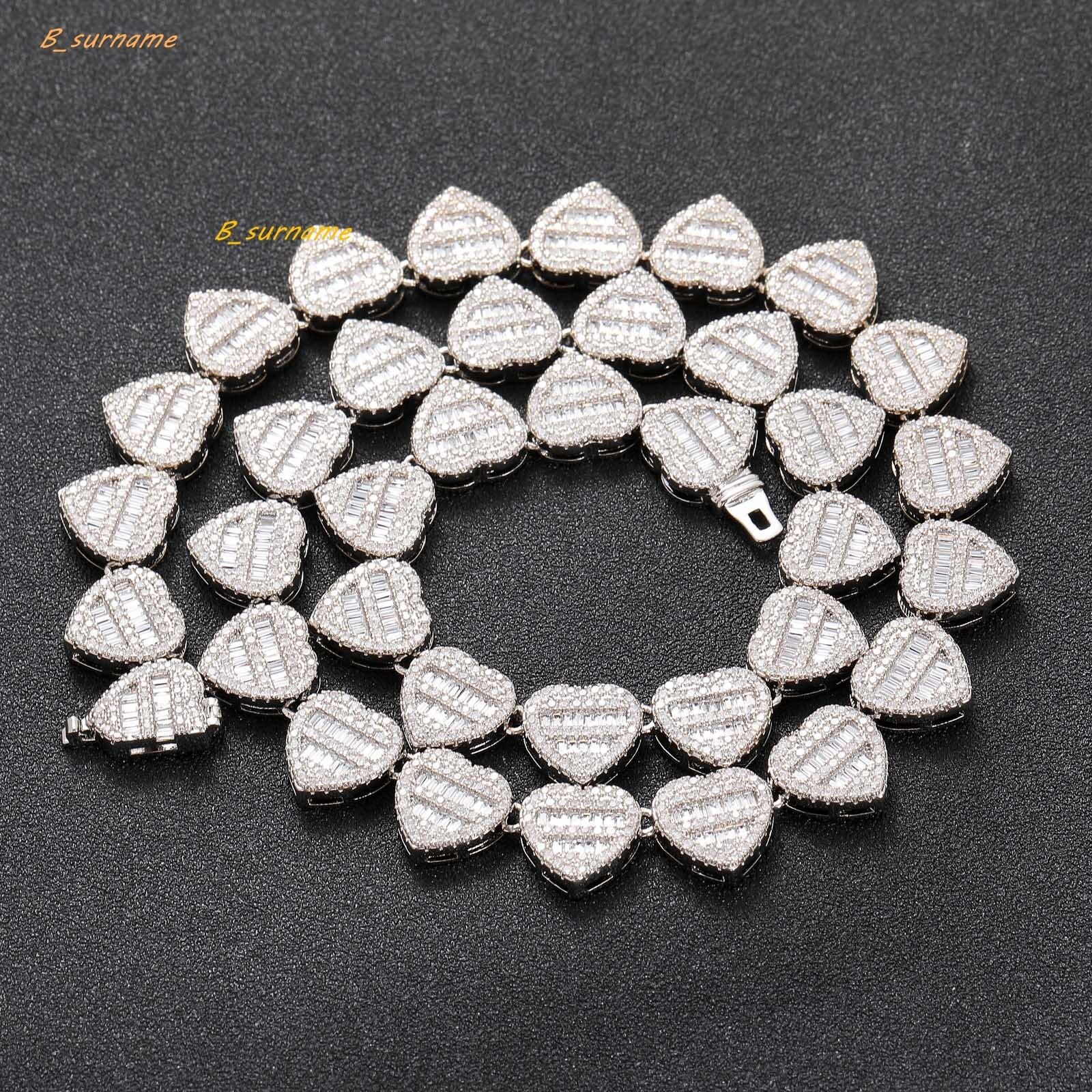Hip Hop Style 12mm Heart-Shaped Tennis Chain Necklace with Iced Zircon Gold Plated Bracelet Fashion Jewelry for Mens Parties