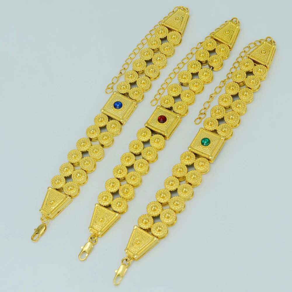 Africa Ethiopian Gold Color Chokers Necklace Clip Earrings Ring Habesha Eritrea Bridal Wedding Jewelry Gifts Set #J0791