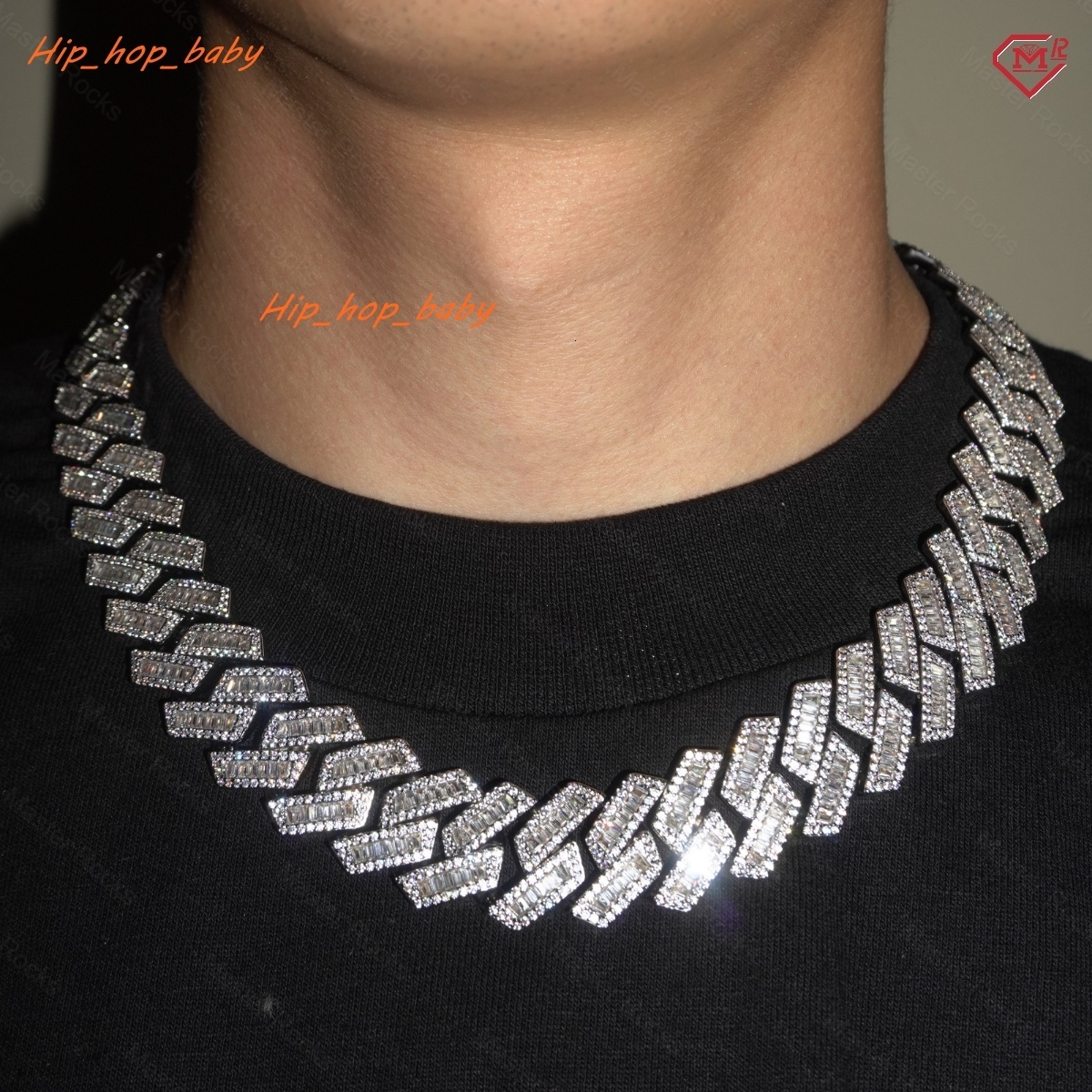 20mm Hip Hop Cuban Link Chain Customized Baguette Fine Jewelry 925 Sterling Silver Moissanite Cuban Chain