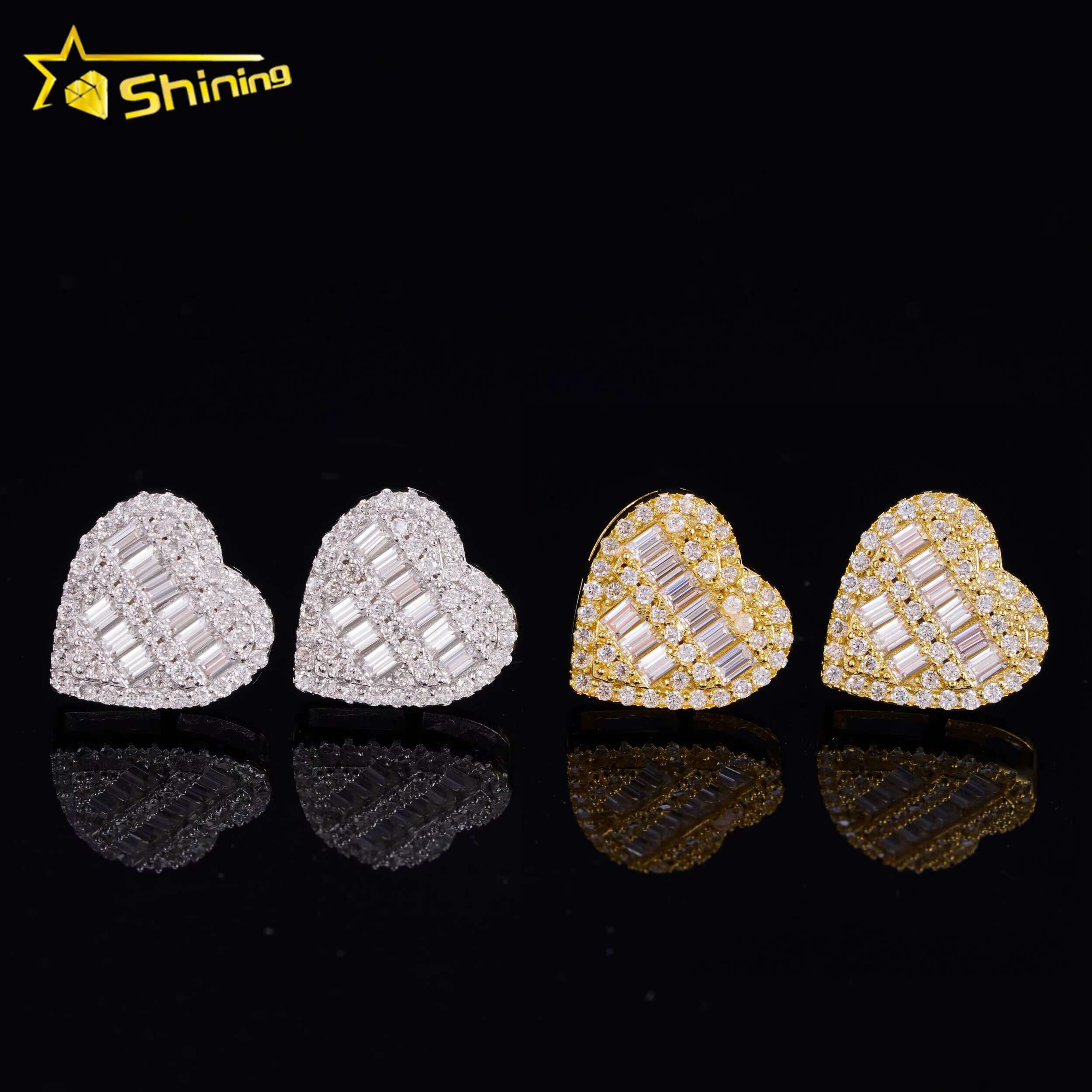 Baguette Moissanite Earring S925 14K Gold Plated Heart Shape Stud Screw Back Hot Sale Fashion Earring Jewelry
