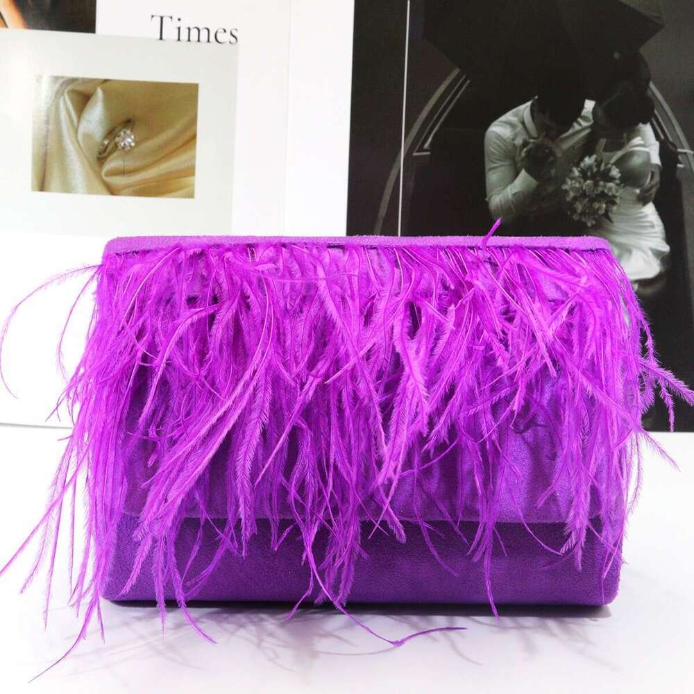 New colorful ostrich feather dress dinner elegant temperament velvet three fold crossbody bag