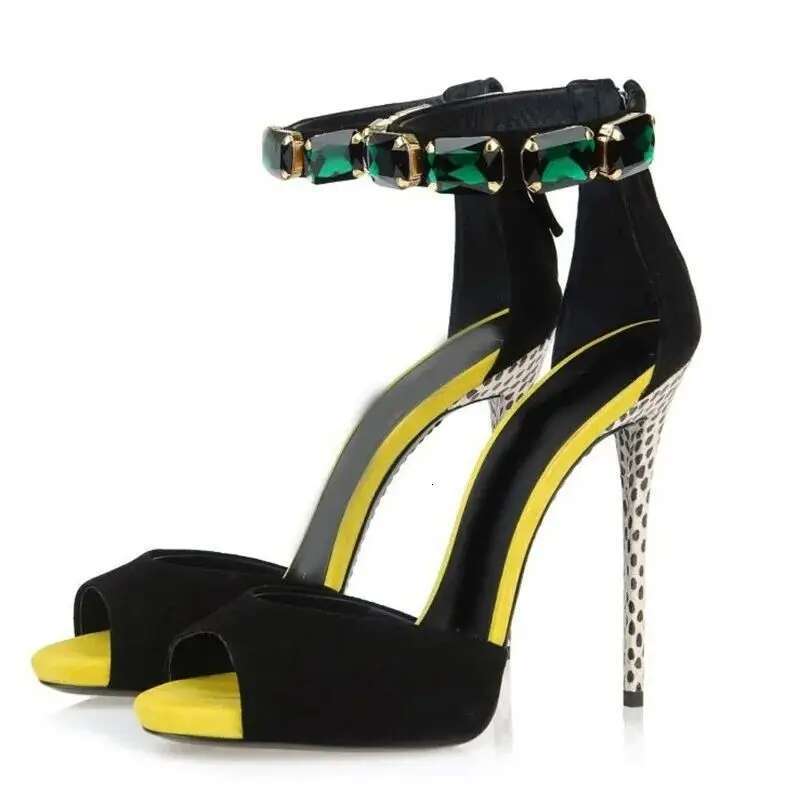 Summer new rhinestone bag heel color matching sexy fish mouth sandals stin high-heeled banquet dress large size women's shoes