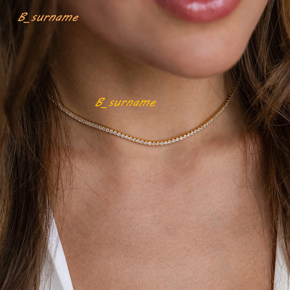 EManco Minimalist Gold Plated Stainless Steel Necklace Diamond Tennis Chain Choker Necklace