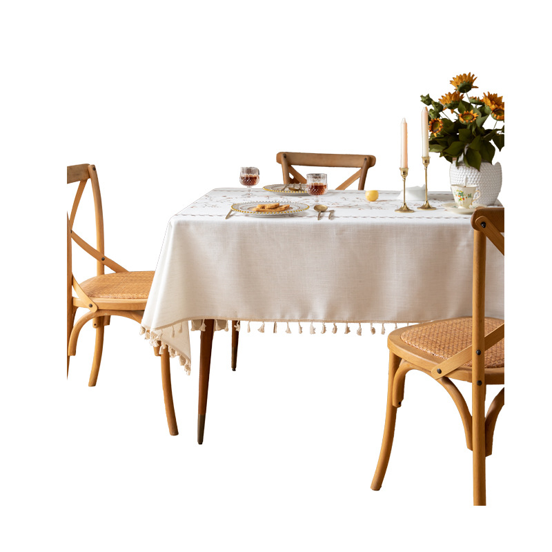 W23 modern simple white tablecloth ins style cotton and linen fabric small fresh coffee table rectangular desk waterproof tablecloth