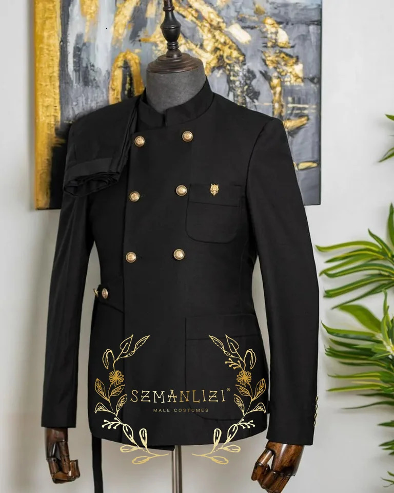 Formal mens 2piece jacket pants full set double chest frame collar blue custom clothing 250428