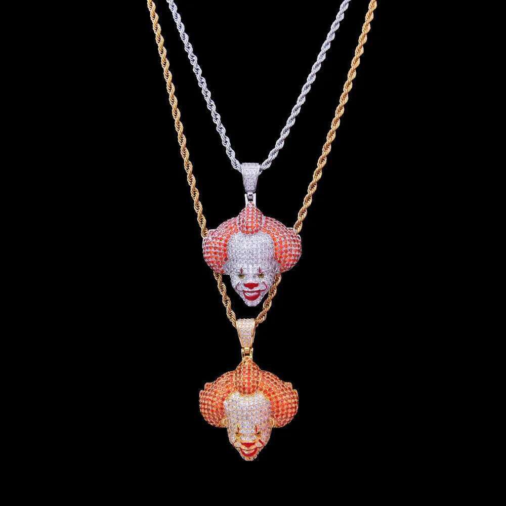 Hip-Hop Circus Clown Doll Mask Necklace Set With Zircon Colored Dripping Oil Men's Fashion Pendant Chain Cute Jewelry