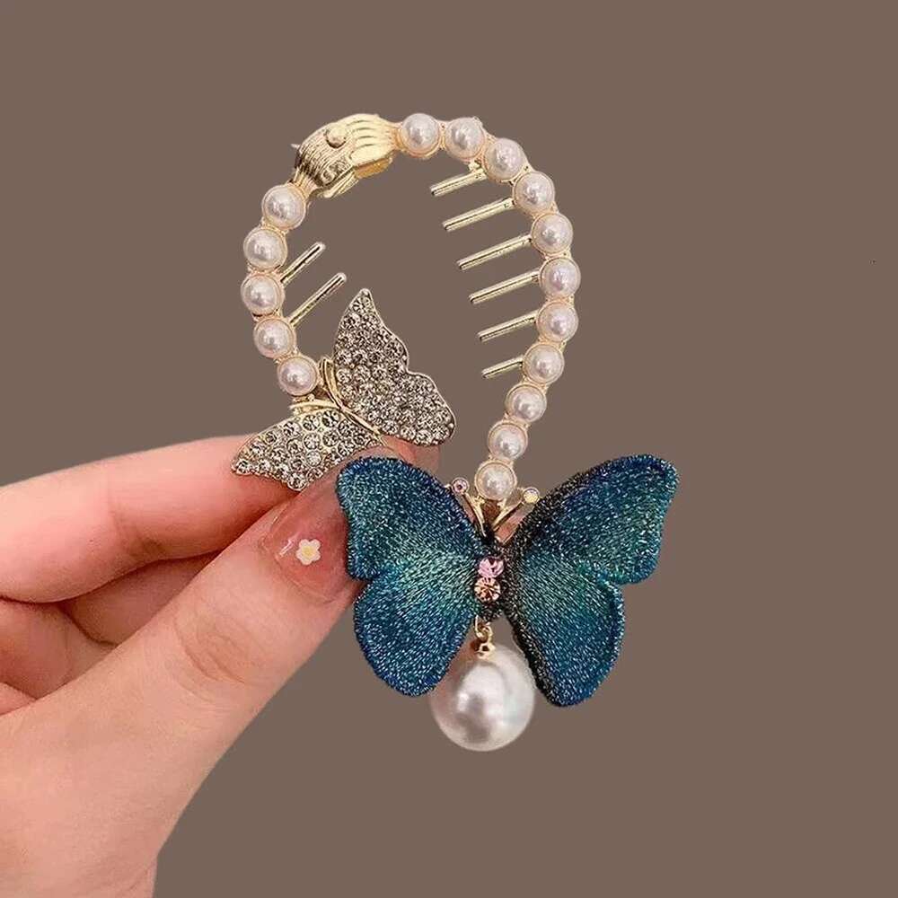 Flower Tassel Clip Women Ladies Butterfly Rhinestone Pearl Metal Claw Round Bun Ponytail Holder Hair Accessories