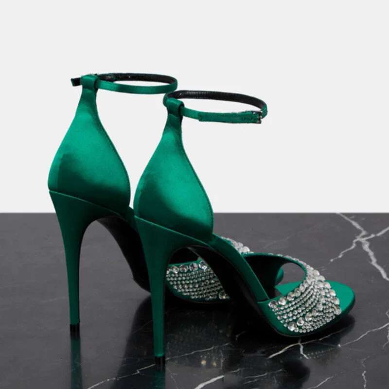 Summer new rhinestone buckle with open-toe sexy sandals thin high-heeled banquet dress customized large-size women's shoes