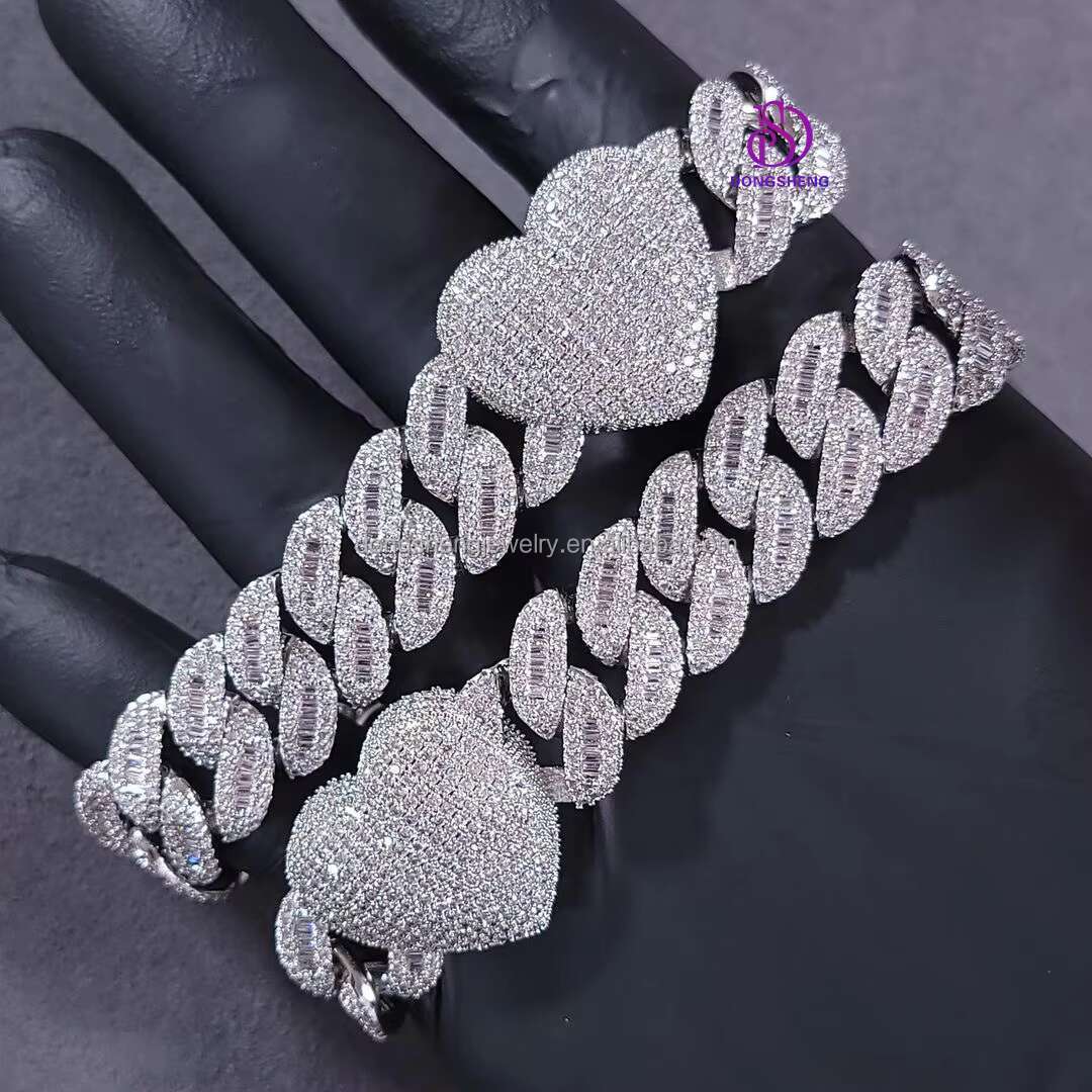 Hip Hop High Quality Fashion Jewelry 925 Silver Necklace 15mm 18mm Iced Out VVS Moissanite Diamond Cuban Chain for Mens
