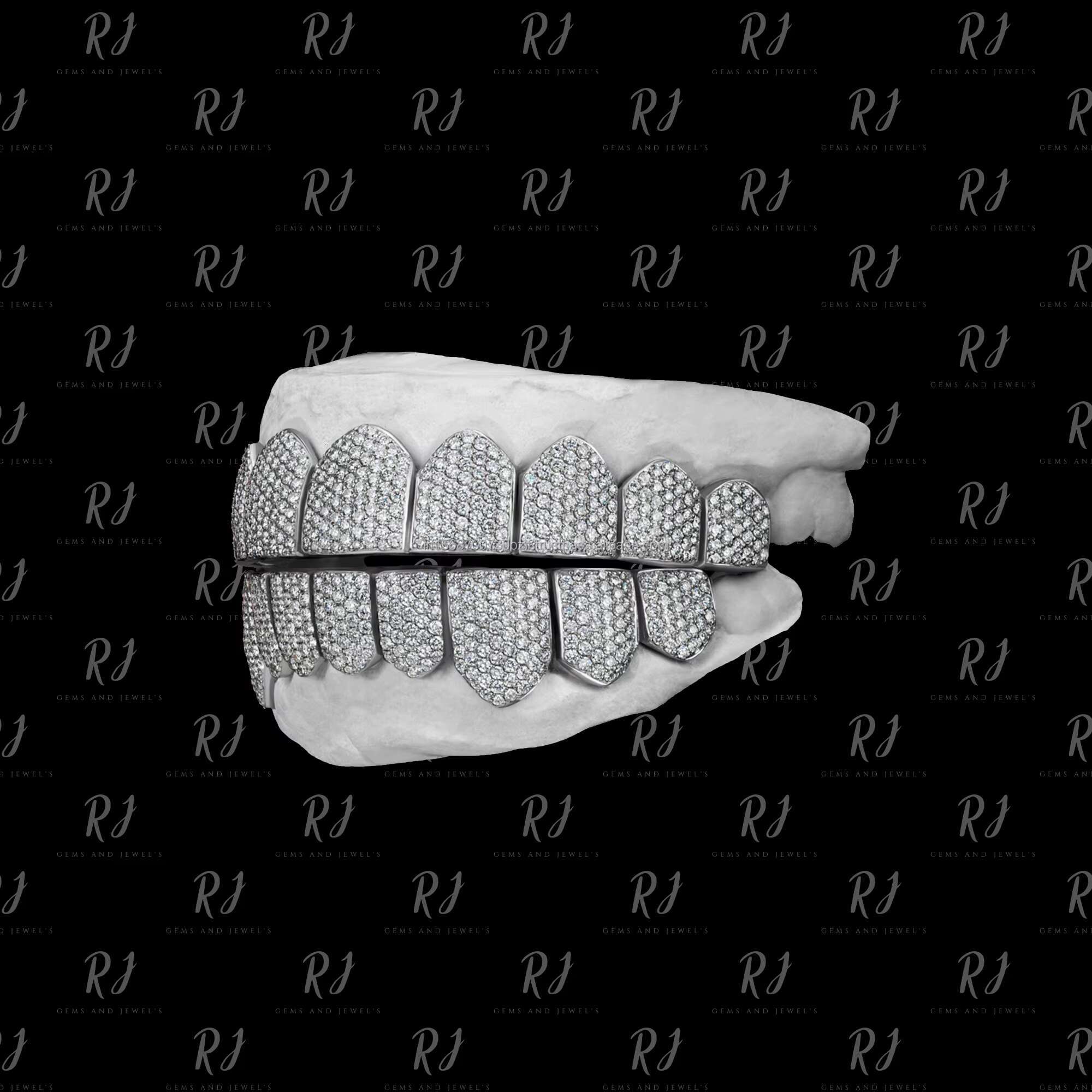 Iced Out Moissanite Diamond Grillz Studded Honeycomb Grillz Top Bottom Grillz in White Yellow Rose Gold