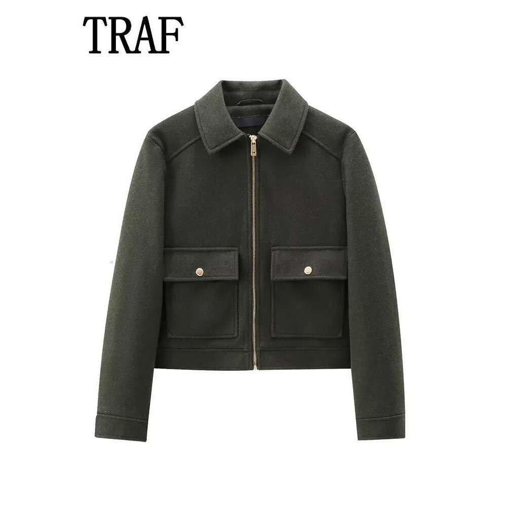 Zipper New Winter Long Sleeve Pocket Outerwear Coat Short Street Elegant Women's Jacket
