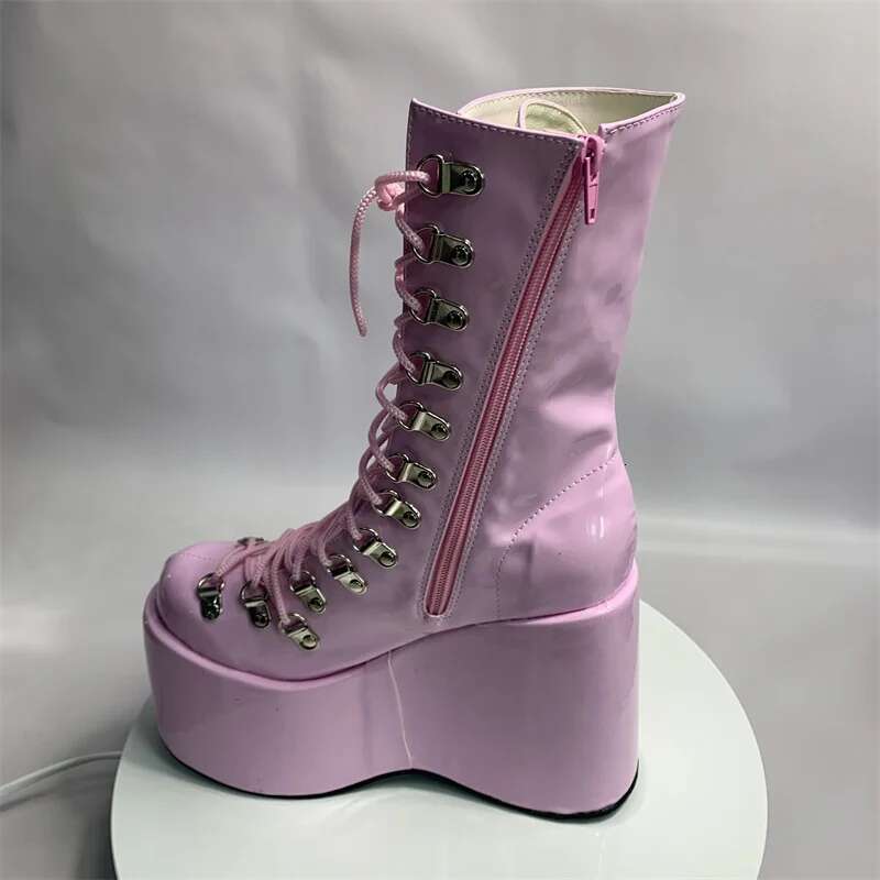 Punk Platform Strappy Chunky Sandals Solid Thick Summer Boots Sexy Party Women Shoes Metal Button Fashion Shallow
