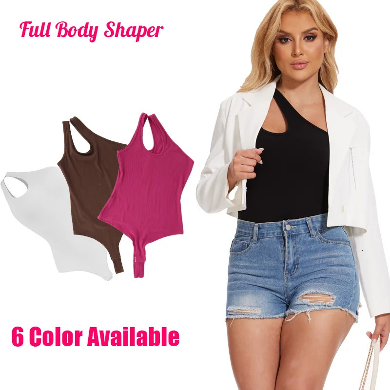 Womens sexy Sloping single shoulder Camisol shapewear set abdominal control tank top sleeveless bodysuit slim thong 250430