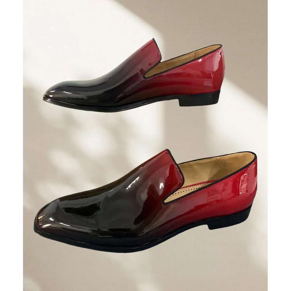 Business Luxe Gradient Dress Slip on Flats Comfortable Casual Shoes Mixed Color Patent Leather Loafers Men