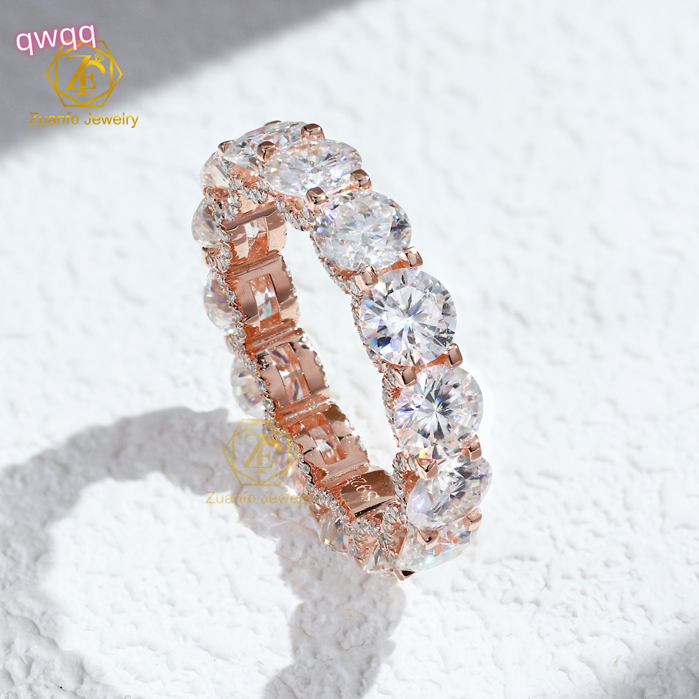 5mm Round Cut VVS D Color Eternity Engagement Tennis Ring Iced Out S925 Silver Moissanite for Men and Women