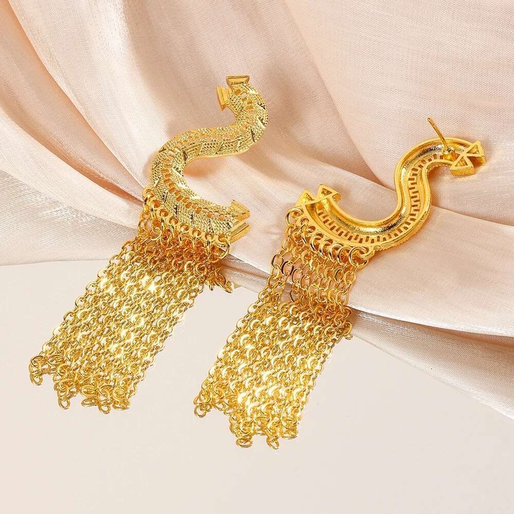 New Fashion Trendy Gold Color Alloy Chain Tassel Long Dangle Earrings For Women Party Jewelry Accessories