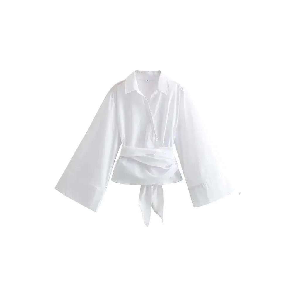 Trza-Women's Long Sleeve Kimono Blouses With Bow Tie, Front Button, Female Shirts, Chic Tops, Fashion