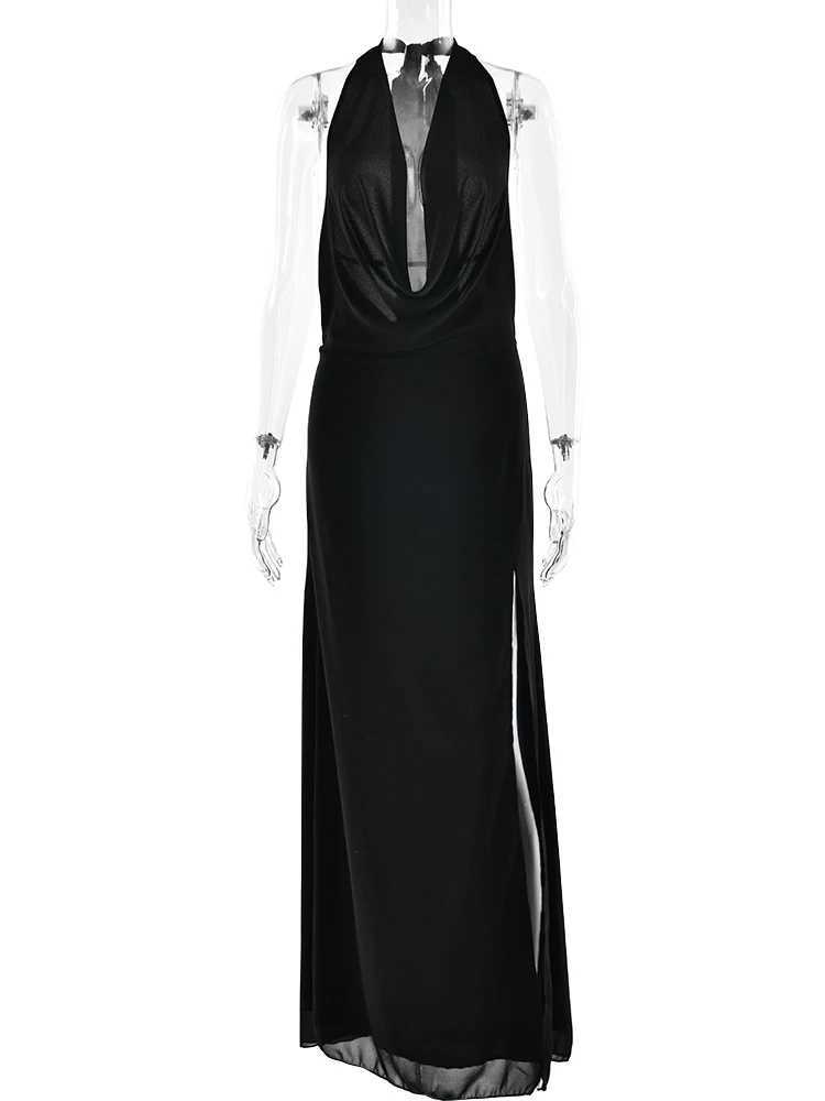 Sibybo deep V-neck suspender sexy long dress for women elegant summer backless high split extra long dress basic casual vest W250430