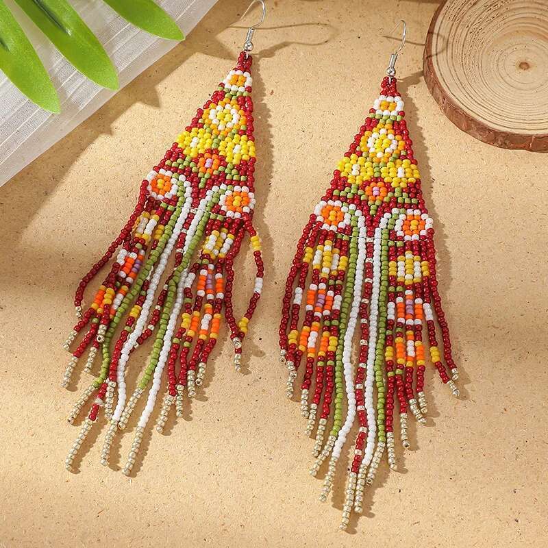 MYYA Colorful Rice Beads For Women Retro Boho Tassels Water Drop Earrings Long Exaggerated Ethnic Style