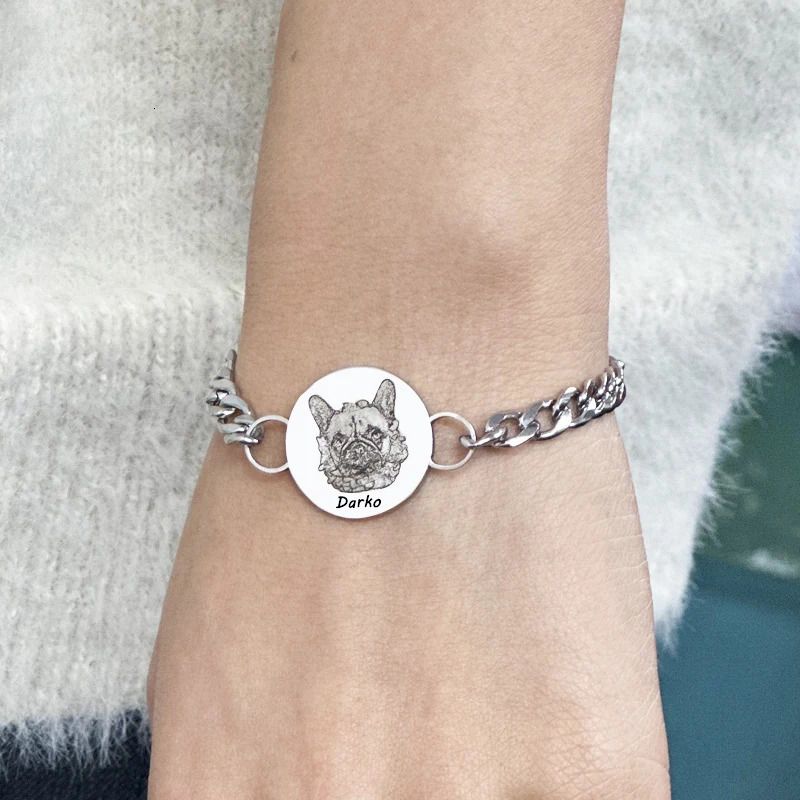 Custom Pet Portrait Cuban Link Bracelet For Women Personalized Dog Po Stainless Steel Pet Owner Lover Bracelet Gift Jewelry 250430