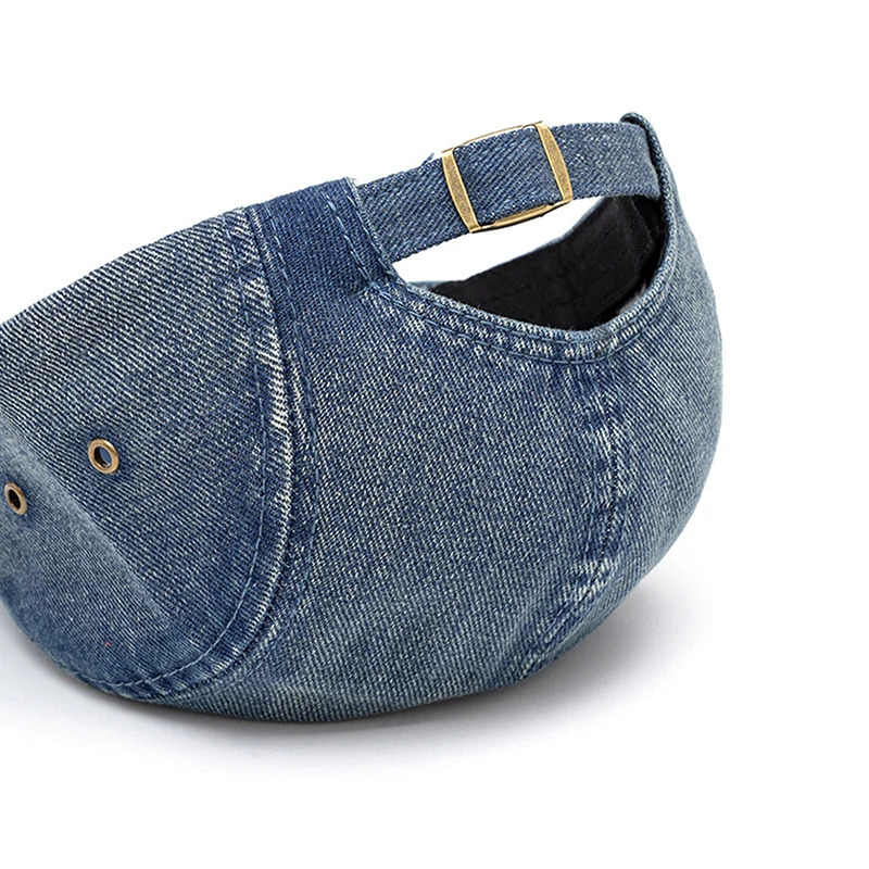 Womens letter metal logo denim baseball cap short Brim Washed Distressed hat Korean style sun protection snaps hat 250430