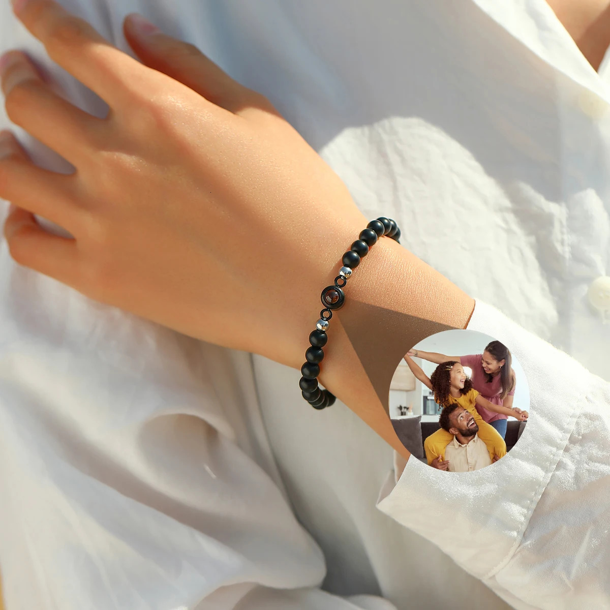 6mm Natural Stone Bead Bracelet Custom Picture Projection Bracelet Personalized Custom Po Jewelry Anniversary Memorial Gift 250430