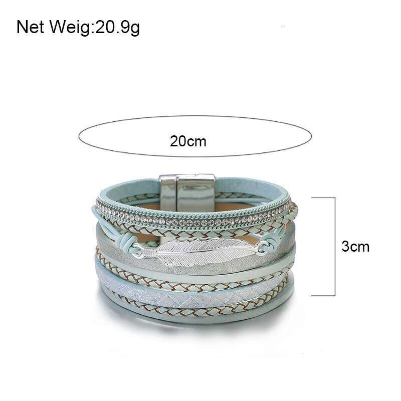 ALLYES Vintage Leaf Feather Multilayer Leather Bracelet Men Fashion Braided Handmade Rope Wrap Bracelets Female Jewelry