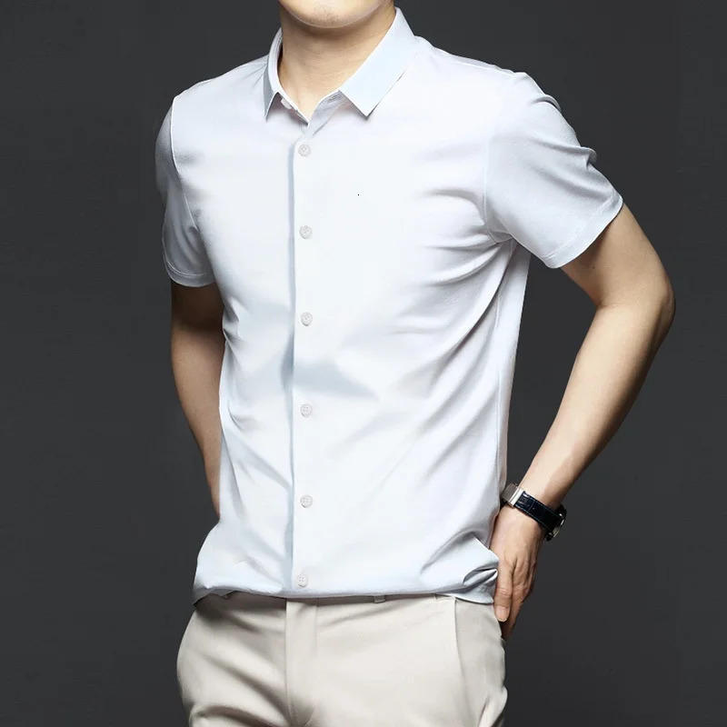 wrinkle resistant mens shirt short sleeved dress ultrathin fit Camisa Social Business white office S4XL 250427