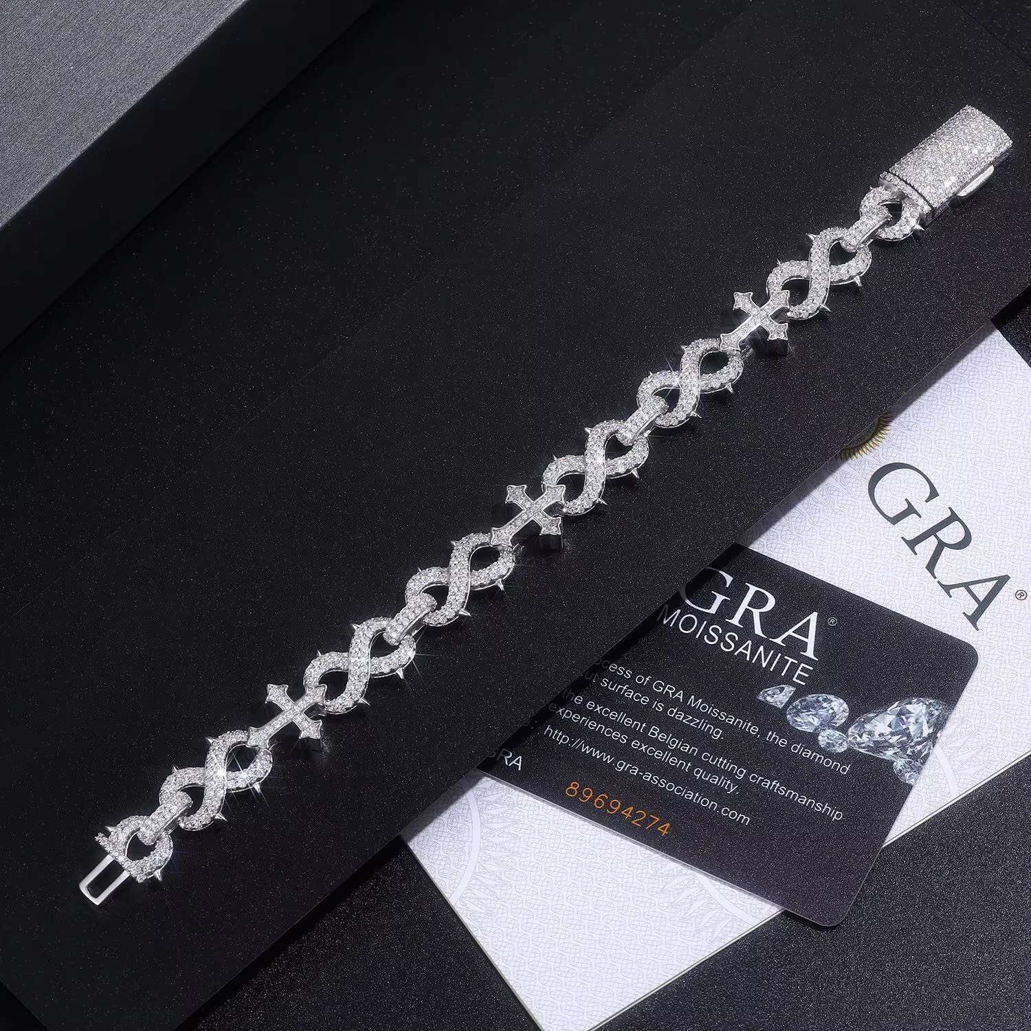 Luxury Hip Hop Jewelry 13MM Iced Out 925 Silver Gold Plated VVS D Color Infinity Link Cross Moissanie Cuban Link Bracelet