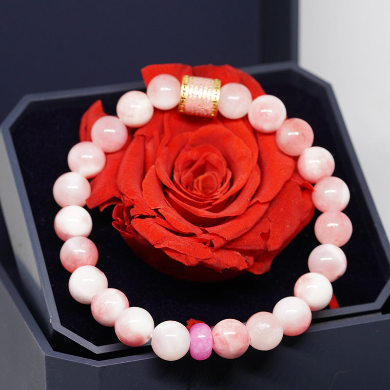 Meditation Five Mantra Energy Bracelet - Enamel- pink-and-white Persian jadefor Women's Inner Strength