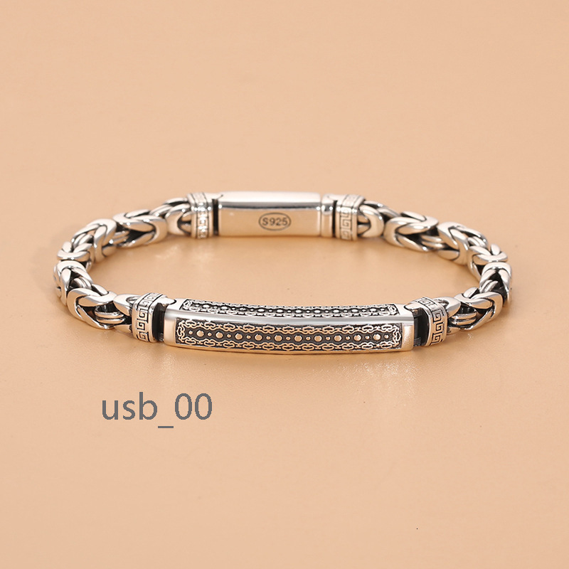 S925 Silver Unisex Personalized Rock Vintage Thai Silver Punk Cuban Chain Woven Bare Riding Whip Chain Hip Hop Bracelet for Men