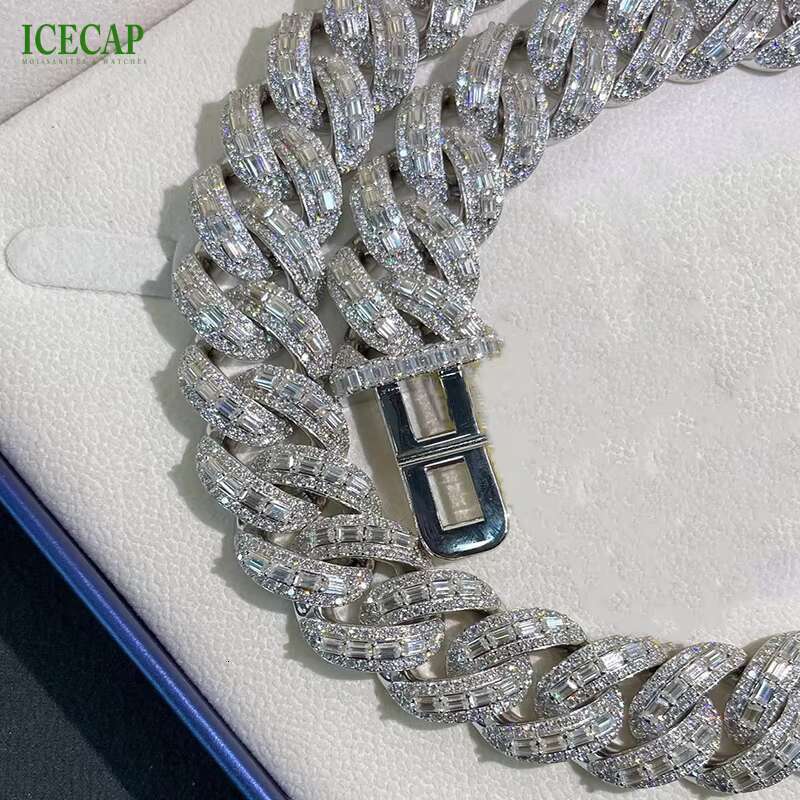 Fashion Jewelry Baguette Cut Hip Hop Design 925 Sterling Silver Cuban Link Chain VVS Moissanite Diamond Cuban Necklaces for Men