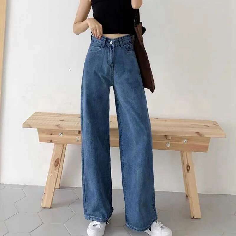 Loose Straight Cylinder Women Jeans High Waist Slimming Long Pants Trendy Cotton Fabric Comfortable Casual Style