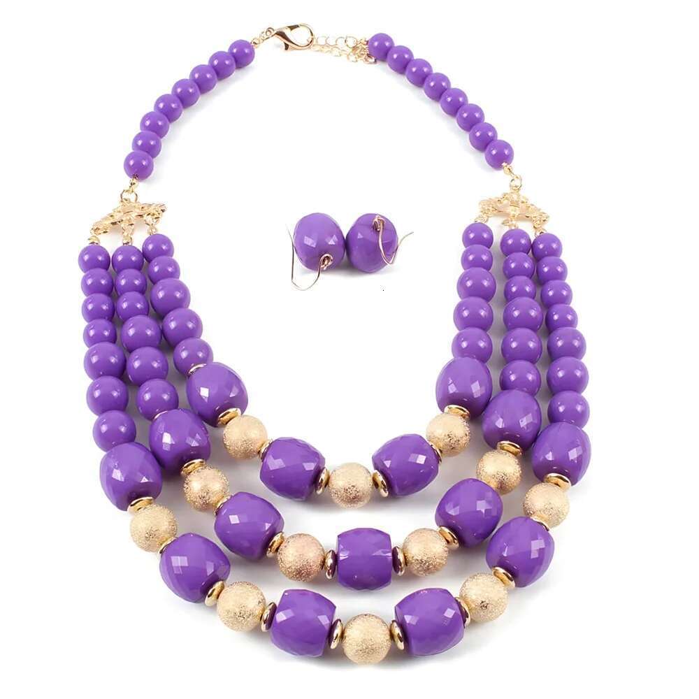 Trendy Fashion Colored Acrylic Big Beads Handmade Beaded Statement Necklace Earrings Jewelry Set Women's Party Accessories