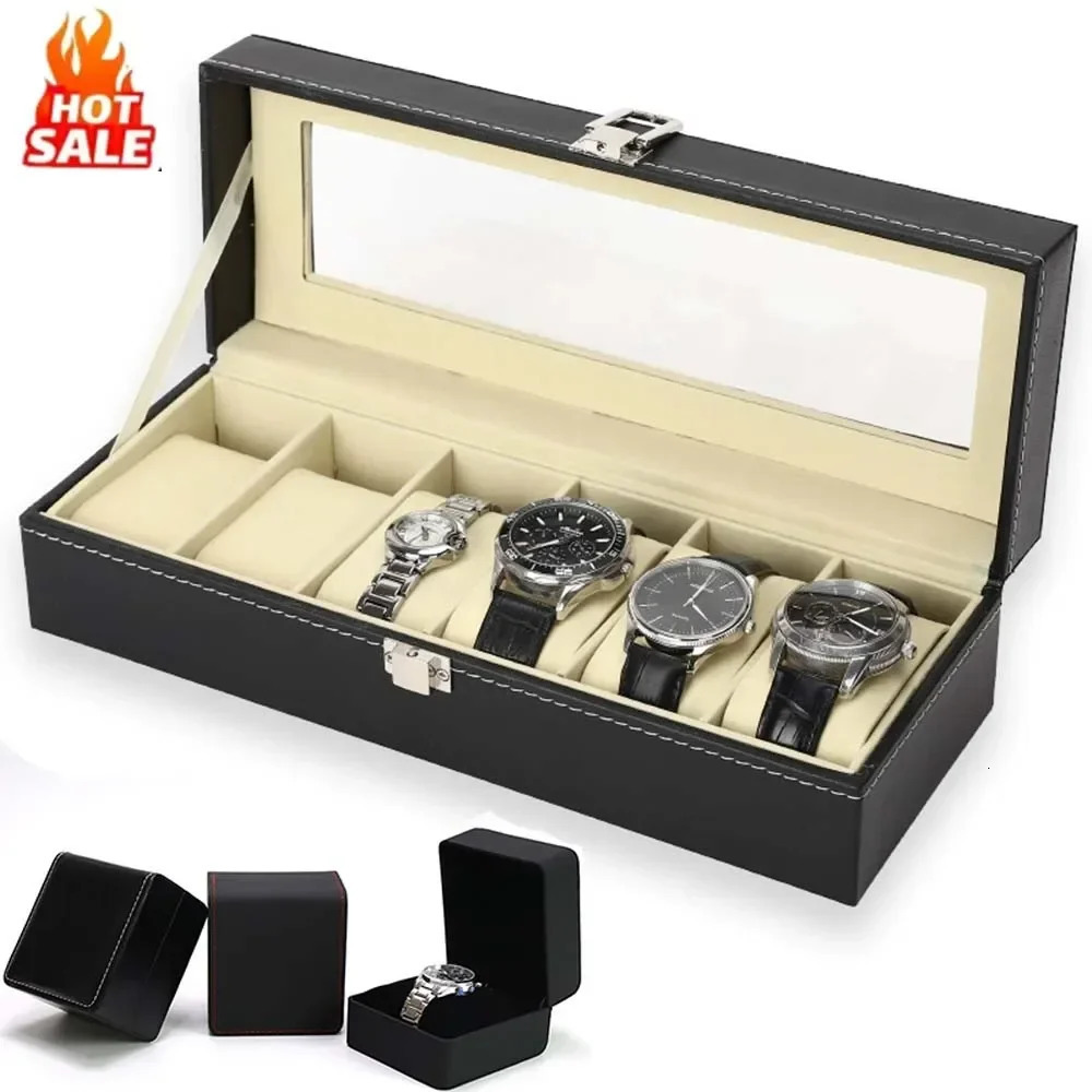 selling PU leather display storage box mens watch display box with glass top 250430