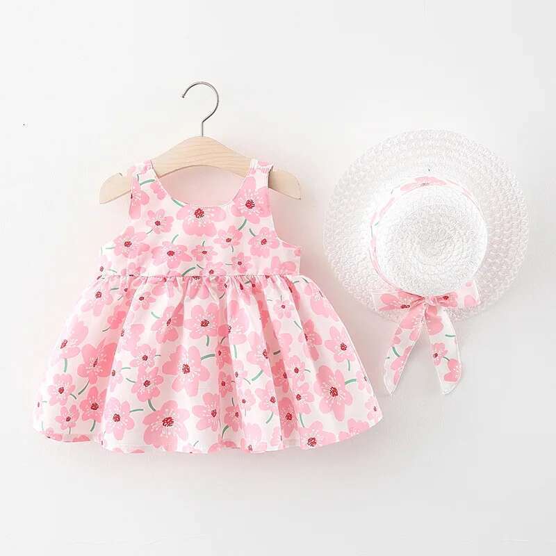 Summer Newborn Baby Toddler Girl Clothes Cotton Beach Suspender Dress+Sun Hat Princess Dresses